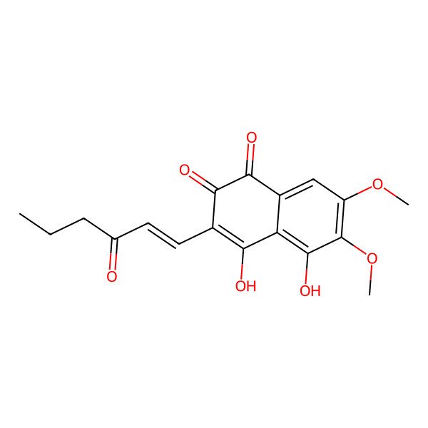 2D Structure of 4,5-dihydroxy-6,7-dimethoxy-3-[(E)-3-oxohex-1-enyl]naphthalene-1,2-dione