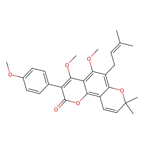 2D Structure of 4,5-Dimethoxy-3-(4-methoxyphenyl)-8,8-dimethyl-6-(3-methylbut-2-enyl)pyrano[2,3-h]chromen-2-one