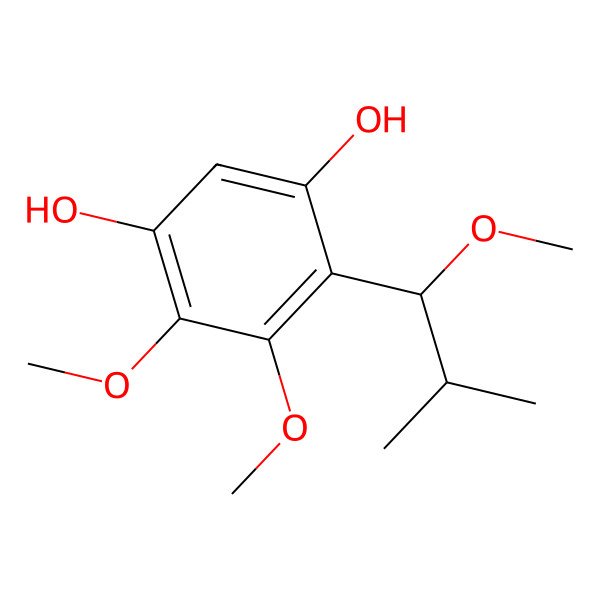 2D Structure of 4,5-dimethoxy-6-[(1R)-1-methoxy-2-methylpropyl]benzene-1,3-diol
