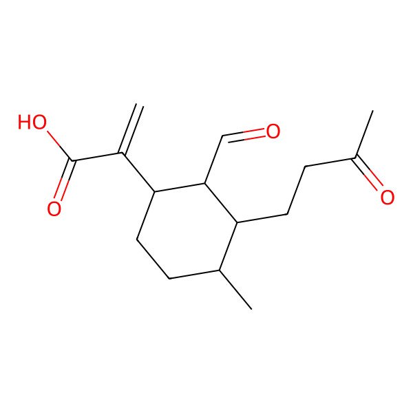 2D Structure of 2-[2-Formyl-4-methyl-3-(3-oxobutyl)cyclohexyl]prop-2-enoic acid