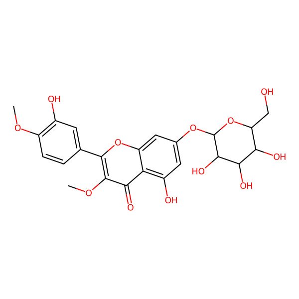 2D Structure of 5-hydroxy-2-(3-hydroxy-4-methoxyphenyl)-3-methoxy-7-[(2S,3S,5S)-3,4,5-trihydroxy-6-(hydroxymethyl)oxan-2-yl]oxychromen-4-one