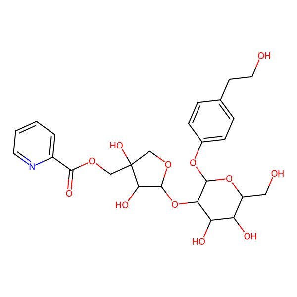 2D Structure of [(3S,4R,5S)-5-[(2S,3R,4S,5S,6R)-4,5-dihydroxy-2-[4-(2-hydroxyethyl)phenoxy]-6-(hydroxymethyl)oxan-3-yl]oxy-3,4-dihydroxyoxolan-3-yl]methyl pyridine-2-carboxylate
