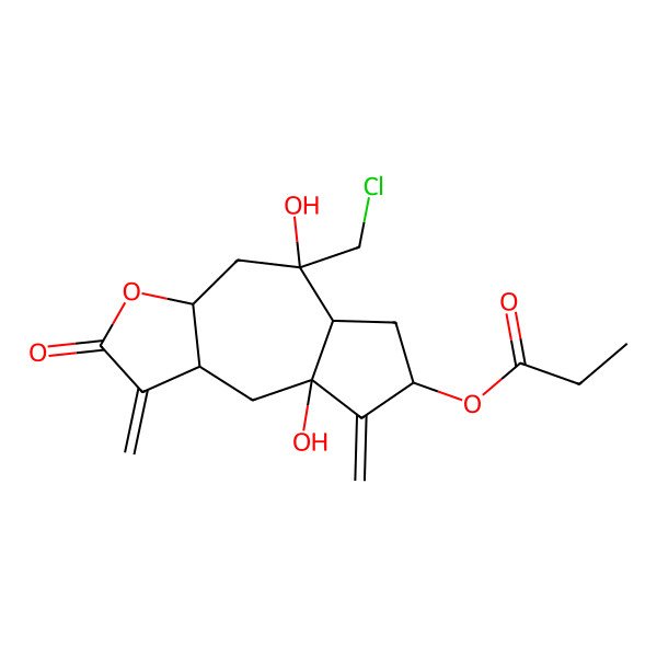 2D Structure of [(3aS,5R,5aR,7S,8aR,9aR)-5-(chloromethyl)-5,8a-dihydroxy-1,8-dimethylidene-2-oxo-4,5a,6,7,9,9a-hexahydro-3aH-azuleno[6,5-b]furan-7-yl] propanoate