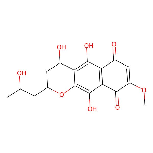 2D Structure of 4,5,10-trihydroxy-2-(2-hydroxypropyl)-8-methoxy-3,4-dihydro-2H-benzo[g]chromene-6,9-dione