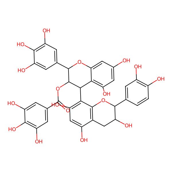 2D Structure of [(2R,3R,4R)-4-[(2R,3R)-2-(3,4-dihydroxyphenyl)-3,5,7-trihydroxy-3,4-dihydro-2H-chromen-8-yl]-5,7-dihydroxy-2-(3,4,5-trihydroxyphenyl)-3,4-dihydro-2H-chromen-3-yl] 3,4,5-trihydroxybenzoate