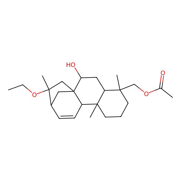 2D Structure of [(1R,2S,4R,5S,9R,10S,13S,14R)-14-ethoxy-2-hydroxy-5,9,14-trimethyl-5-tetracyclo[11.2.1.01,10.04,9]hexadec-11-enyl]methyl acetate