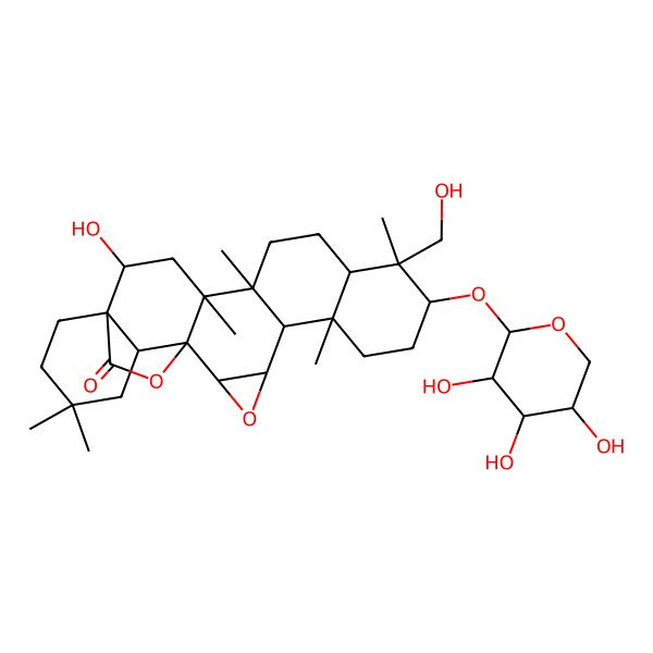 2D Structure of (1S,2S,4S,5R,6S,9S,10R,11R,14R,15S,17R,18R,23R)-17-hydroxy-10-(hydroxymethyl)-6,10,14,15,21,21-hexamethyl-9-[(2S,3R,4S,5S)-3,4,5-trihydroxyoxan-2-yl]oxy-3,24-dioxaheptacyclo[16.5.2.01,15.02,4.05,14.06,11.018,23]pentacosan-25-one