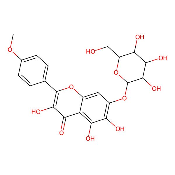 2D Structure of 3,5,6-trihydroxy-2-(4-methoxyphenyl)-7-[(2S,3R,4S,5S,6R)-3,4,5-trihydroxy-6-(hydroxymethyl)oxan-2-yl]oxychromen-4-one