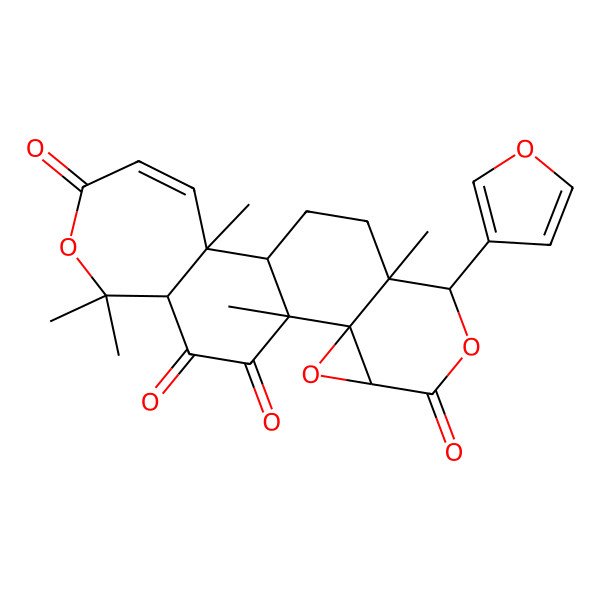 2D Structure of (1R,2R,4S,7S,8S,11R,12R,18R)-7-(furan-3-yl)-1,8,12,17,17-pentamethyl-3,6,16-trioxapentacyclo[9.9.0.02,4.02,8.012,18]icos-13-ene-5,15,19,20-tetrone