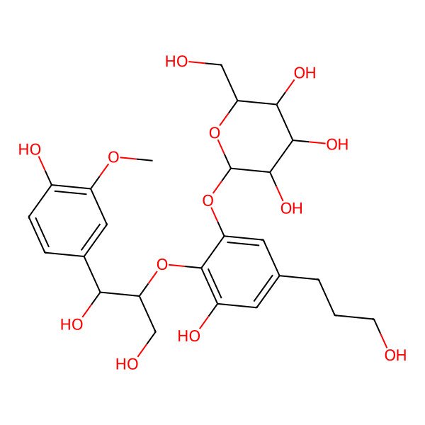 2D Structure of (2S,3R,4S,5S,6R)-2-[2-[(1R,2S)-1,3-dihydroxy-1-(4-hydroxy-3-methoxyphenyl)propan-2-yl]oxy-3-hydroxy-5-(3-hydroxypropyl)phenoxy]-6-(hydroxymethyl)oxane-3,4,5-triol