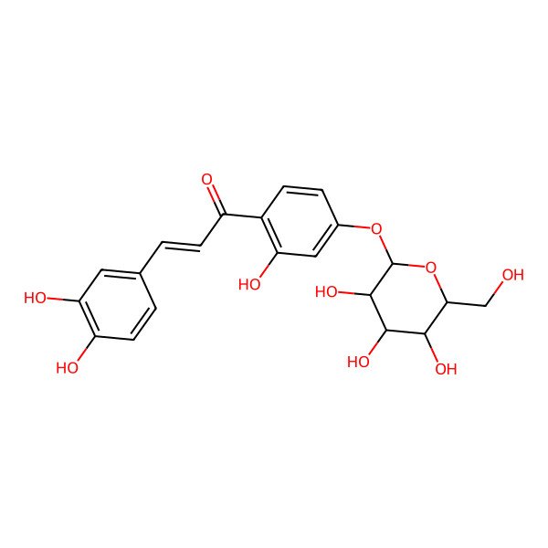 2D Structure of (E)-3-(3,4-dihydroxyphenyl)-1-[2-hydroxy-4-[(2R,3R,4S,5S,6R)-3,4,5-trihydroxy-6-(hydroxymethyl)oxan-2-yl]oxyphenyl]prop-2-en-1-one
