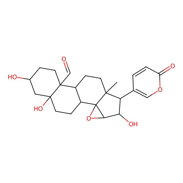 2D Structure of 5,14,16-Trihydroxy-7-methyl-6-(6-oxopyran-3-yl)-3-oxapentacyclo[8.8.0.02,4.02,7.011,16]octadecane-11-carbaldehyde