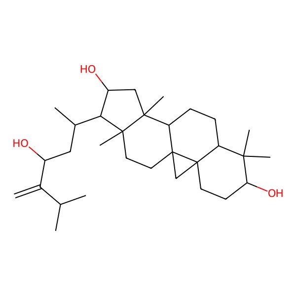 2D Structure of 15-(4-Hydroxy-6-methyl-5-methylideneheptan-2-yl)-7,7,12,16-tetramethylpentacyclo[9.7.0.01,3.03,8.012,16]octadecane-6,14-diol