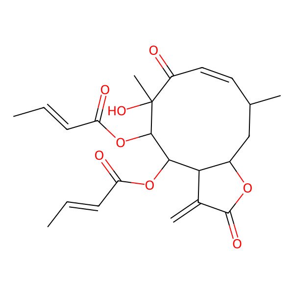2D Structure of (5-But-2-enoyloxy-6-hydroxy-6,10-dimethyl-3-methylidene-2,7-dioxo-3a,4,5,10,11,11a-hexahydrocyclodeca[b]furan-4-yl) but-2-enoate