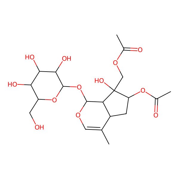 2D Structure of [(1S,4aS,6S,7R,7aS)-6-acetyloxy-7-hydroxy-4-methyl-1-[(2S,3R,4S,5S,6R)-3,4,5-trihydroxy-6-(hydroxymethyl)oxan-2-yl]oxy-4a,5,6,7a-tetrahydro-1H-cyclopenta[c]pyran-7-yl]methyl acetate