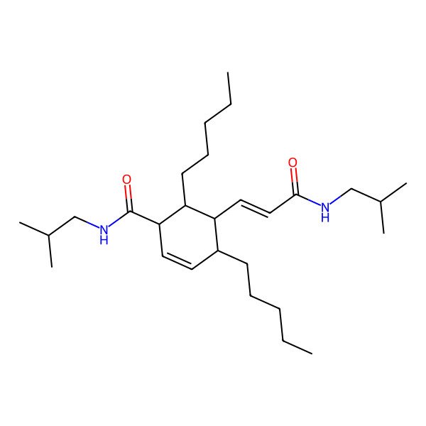 2D Structure of N-(2-methylpropyl)-5-[3-(2-methylpropylamino)-3-oxoprop-1-enyl]-4,6-dipentylcyclohex-2-ene-1-carboxamide