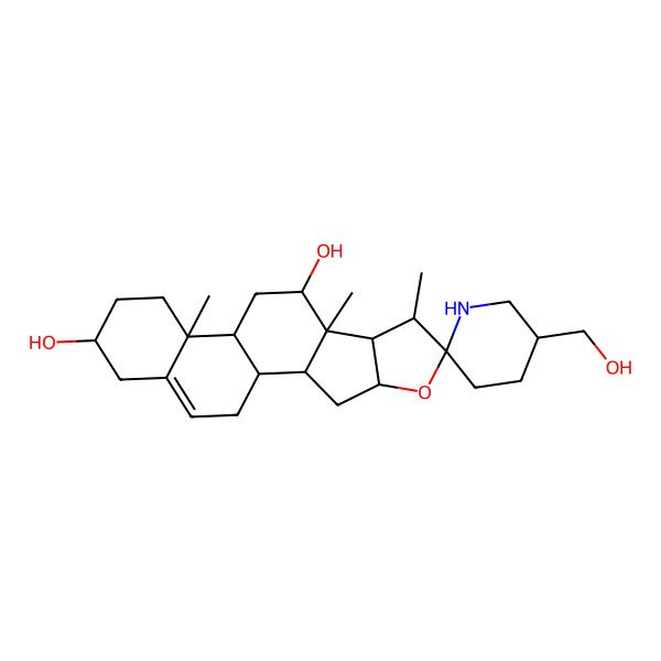 2D Structure of 5'-(Hydroxymethyl)-7,9,13-trimethylspiro[5-oxapentacyclo[10.8.0.02,9.04,8.013,18]icos-18-ene-6,2'-piperidine]-10,16-diol