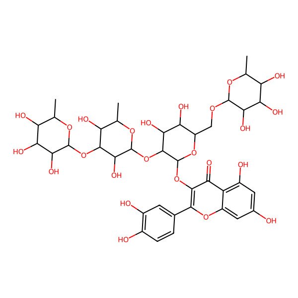 2D Structure of 3-[(2S,3R,4S,5R,6R)-3-[(2S,3R,4R,5S,6S)-3,5-dihydroxy-6-methyl-4-[(2R,3R,4R,5R,6S)-3,4,5-trihydroxy-6-methyloxan-2-yl]oxyoxan-2-yl]oxy-4,5-dihydroxy-6-[[(2R,3R,4R,5R,6S)-3,4,5-trihydroxy-6-methyloxan-2-yl]oxymethyl]oxan-2-yl]oxy-2-(3,4-dihydroxyphenyl)-5,7-dihydroxychromen-4-one