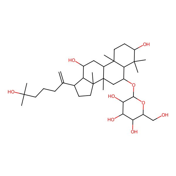 2D Structure of (2R,3R,4S,5S,6R)-2-[[(3S,5R,6S,8R,9R,10R,12R,13R,14R,17S)-3,12-dihydroxy-17-(6-hydroxy-6-methylhept-1-en-2-yl)-4,4,8,10,14-pentamethyl-2,3,5,6,7,9,11,12,13,15,16,17-dodecahydro-1H-cyclopenta[a]phenanthren-6-yl]oxy]-6-(hydroxymethyl)oxane-3,4,5-triol