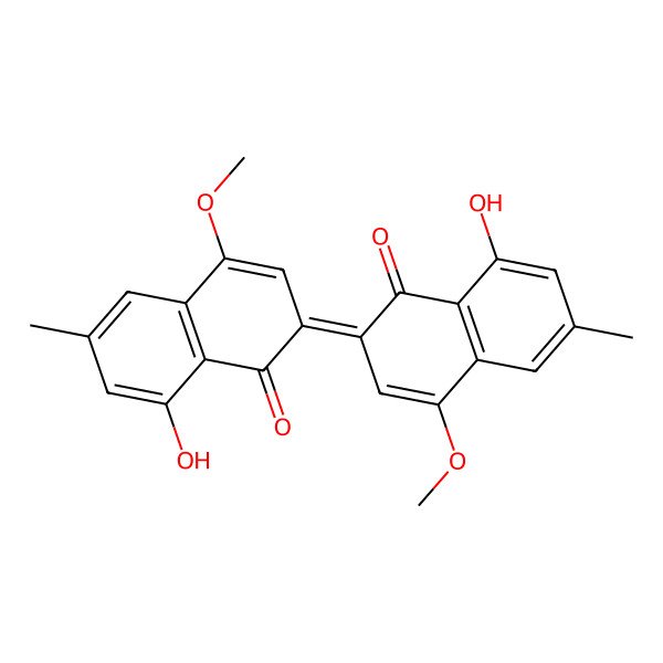 2D Structure of (2E)-8-hydroxy-2-(8-hydroxy-4-methoxy-6-methyl-1-oxonaphthalen-2-ylidene)-4-methoxy-6-methylnaphthalen-1-one