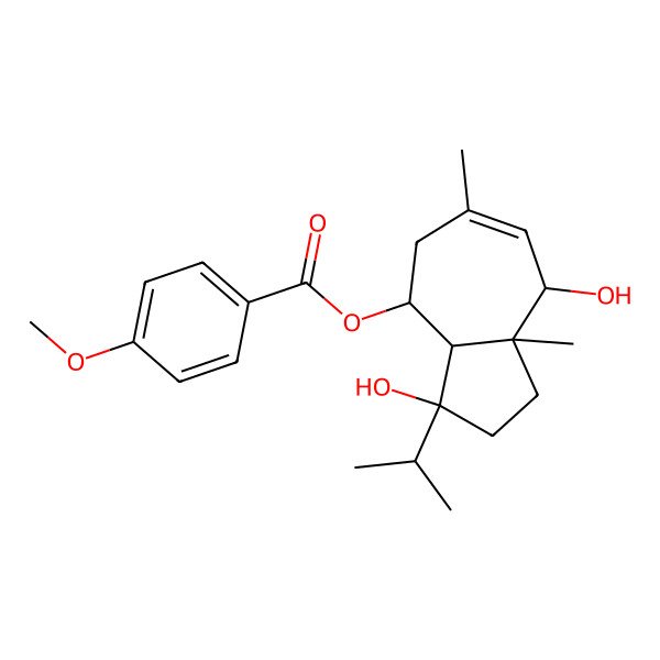 2D Structure of [(3R,3aS,4S,8R,8aS)-3,8-dihydroxy-6,8a-dimethyl-3-propan-2-yl-1,2,3a,4,5,8-hexahydroazulen-4-yl] 4-methoxybenzoate