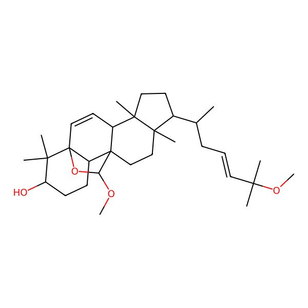 2D Structure of (1S,4S,5S,8R,9R,13S,16S,19R)-19-methoxy-8-[(E,2R)-6-methoxy-6-methylhept-4-en-2-yl]-5,9,17,17-tetramethyl-18-oxapentacyclo[10.5.2.01,13.04,12.05,9]nonadec-2-en-16-ol
