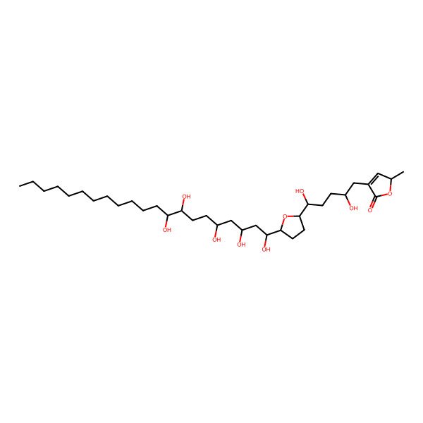 2D Structure of 4-[(5S)-2,5-dihydroxy-5-[(2R,5R)-5-[(1R)-1,3,5,8,9-pentahydroxyhenicosyl]oxolan-2-yl]pentyl]-2-methyl-2H-furan-5-one