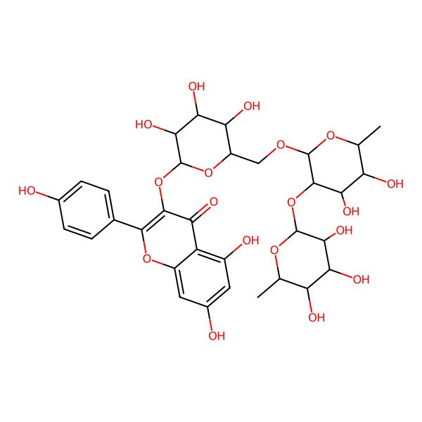 2D Structure of 3-[(2S,3R,4S,5R,6R)-6-[[(2R,3R,4R,5R,6S)-4,5-dihydroxy-6-methyl-3-[(2S,3R,4R,5R,6S)-3,4,5-trihydroxy-6-methyloxan-2-yl]oxyoxan-2-yl]oxymethyl]-3,4,5-trihydroxyoxan-2-yl]oxy-5,7-dihydroxy-2-(4-hydroxyphenyl)chromen-4-one