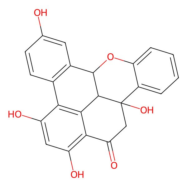 2D Structure of 4,9,11,15-Tetrahydroxy-22-oxahexacyclo[10.10.2.02,7.08,24.015,23.016,21]tetracosa-2(7),3,5,8(24),9,11,16,18,20-nonaen-13-one