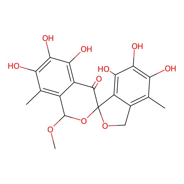 2D Structure of 4,5,5',6,6',7'-hexahydroxy-1'-methoxy-7,8'-dimethylspiro[1H-2-benzofuran-3,3'-1H-isochromene]-4'-one