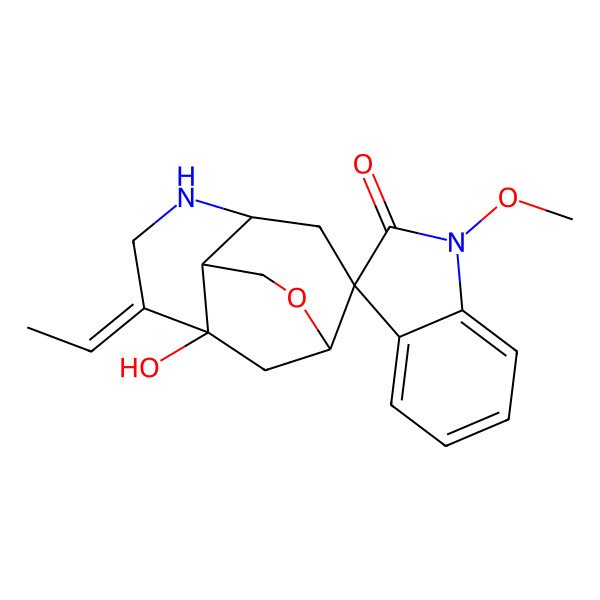 2D Structure of (1R,2S,4S,7E,8S,9S)-7-ethylidene-8-hydroxy-1'-methoxyspiro[11-oxa-5-azatricyclo[6.3.1.04,9]dodecane-2,3'-indole]-2'-one