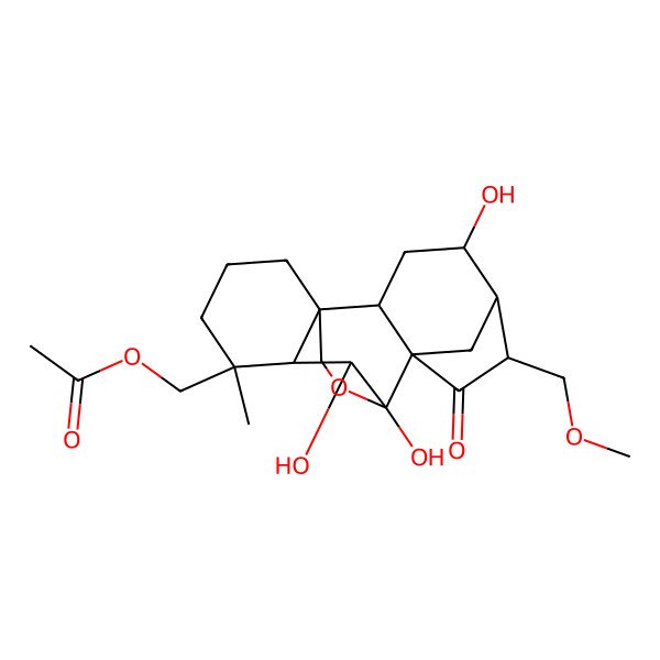 2D Structure of [(1R,2S,4S,5R,6R,8S,9S,10S,11R,12R)-4,9,10-trihydroxy-6-(methoxymethyl)-12-methyl-7-oxo-17-oxapentacyclo[7.6.2.15,8.01,11.02,8]octadecan-12-yl]methyl acetate