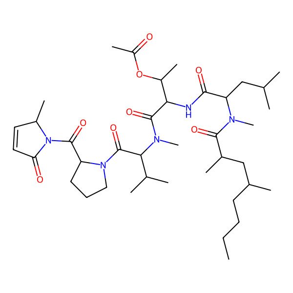 2D Structure of [3-[[2-[2,4-dimethyloctanoyl(methyl)amino]-4-methylpentanoyl]amino]-4-[methyl-[3-methyl-1-[2-(2-methyl-5-oxo-2H-pyrrole-1-carbonyl)pyrrolidin-1-yl]-1-oxobutan-2-yl]amino]-4-oxobutan-2-yl] acetate