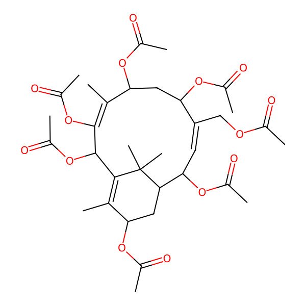 2D Structure of [(1R,2S,3E,5S,7S,8Z,10R,13S)-2,5,7,9,10,13-hexaacetyloxy-8,12,15,15-tetramethyl-4-bicyclo[9.3.1]pentadeca-3,8,11-trienyl]methyl acetate