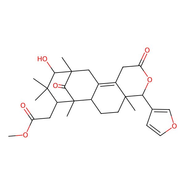 2D Structure of Methyl 2-[6-(furan-3-yl)-14-hydroxy-1,5,13,15,15-pentamethyl-8,17-dioxo-7-oxatetracyclo[11.3.1.02,11.05,10]heptadec-10-en-16-yl]acetate
