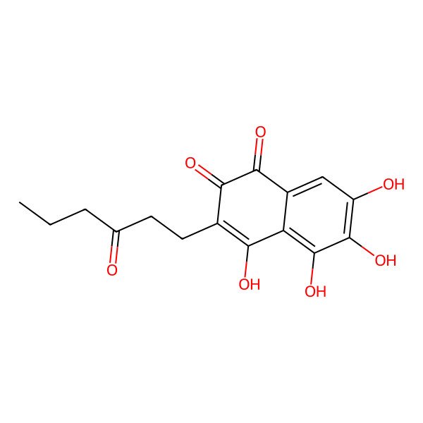 2D Structure of 4,5,6,7-Tetrahydroxy-3-(3-oxohexyl)naphthalene-1,2-dione
