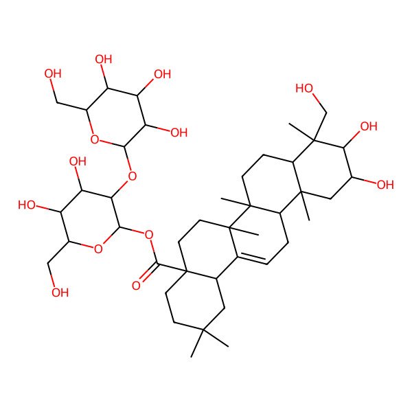 2D Structure of [(2S,3R,4S,5S,6R)-4,5-dihydroxy-6-(hydroxymethyl)-3-[(2S,3R,4S,5S,6R)-3,4,5-trihydroxy-6-(hydroxymethyl)oxan-2-yl]oxyoxan-2-yl] (4aS,6aR,6aS,6bR,8aR,9R,10R,11R,12aR,14bS)-10,11-dihydroxy-9-(hydroxymethyl)-2,2,6a,6b,9,12a-hexamethyl-1,3,4,5,6,6a,7,8,8a,10,11,12,13,14b-tetradecahydropicene-4a-carboxylate