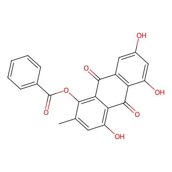 2D Structure of (4,5,7-Trihydroxy-2-methyl-9,10-dioxoanthracen-1-yl) benzoate 2D Structure of (4,5,7-Trihydroxy-2-methyl-9,10-dioxoanthracen-1-yl) benzoate