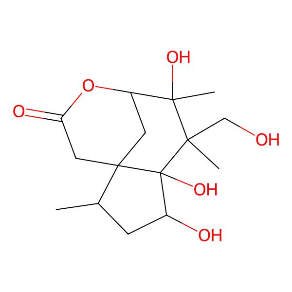 2D Structure of 4,5,7-Trihydroxy-6-(hydroxymethyl)-2,6,7-trimethyl-9-oxatricyclo[6.3.1.01,5]dodecan-10-one