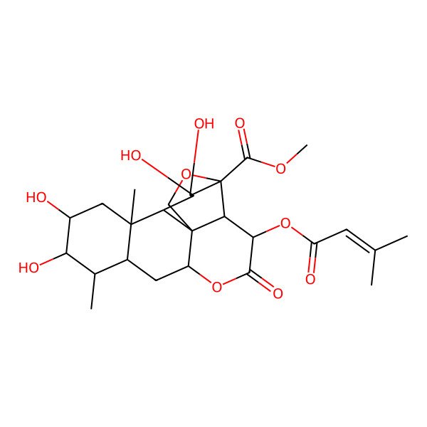 2D Structure of Methyl 10,11,15,16-tetrahydroxy-9,13-dimethyl-3-(3-methylbut-2-enoyloxy)-4-oxo-5,18-dioxapentacyclo[12.5.0.01,6.02,17.08,13]nonadecane-17-carboxylate