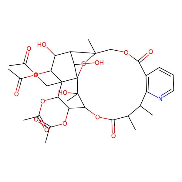 2D Structure of [(1S,3R,13S,14R,17S,18R,19R,20R,21S,22S,23R,24S,25S)-18,19,21-triacetyloxy-22,24,25-trihydroxy-3,13,14,25-tetramethyl-6,15-dioxo-2,5,16-trioxa-11-azapentacyclo[15.7.1.01,20.03,23.07,12]pentacosa-7(12),8,10-trien-20-yl]methyl acetate