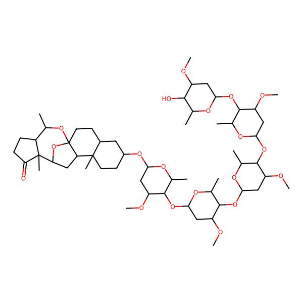 2D Structure of (1S,4S,6S,9S,10R,12R,13S,17R,18S)-6-[(2R,4R,5R,6R)-5-[(2S,4S,5R,6R)-5-[(2S,4R,5R,6R)-5-[(2S,4R,5R,6R)-5-[(2S,4R,5R,6R)-5-hydroxy-4-methoxy-6-methyloxan-2-yl]oxy-4-methoxy-6-methyloxan-2-yl]oxy-4-methoxy-6-methyloxan-2-yl]oxy-4-methoxy-6-methyloxan-2-yl]oxy-4-methoxy-6-methyloxan-2-yl]oxy-9,13,18-trimethyl-19,20-dioxapentacyclo[10.7.1.01,10.04,9.013,17]icosan-14-one