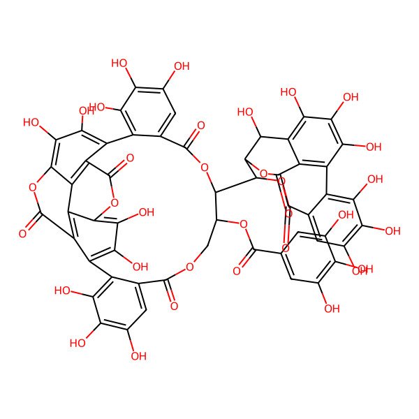 2D Structure of [(10S,11R)-10-[(14S,15R,19S)-2,3,4,7,8,9,19-heptahydroxy-12,17-dioxo-13,16-dioxatetracyclo[13.3.1.05,18.06,11]nonadeca-1,3,5(18),6,8,10-hexaen-14-yl]-3,4,5,17,18,19,22,23,34,35-decahydroxy-8,14,26,31-tetraoxo-9,13,25,32-tetraoxaheptacyclo[25.8.0.02,7.015,20.021,30.024,29.028,33]pentatriaconta-1(35),2,4,6,15,17,19,21,23,27,29,33-dodecaen-11-yl] 3,4,5-trihydroxybenzoate