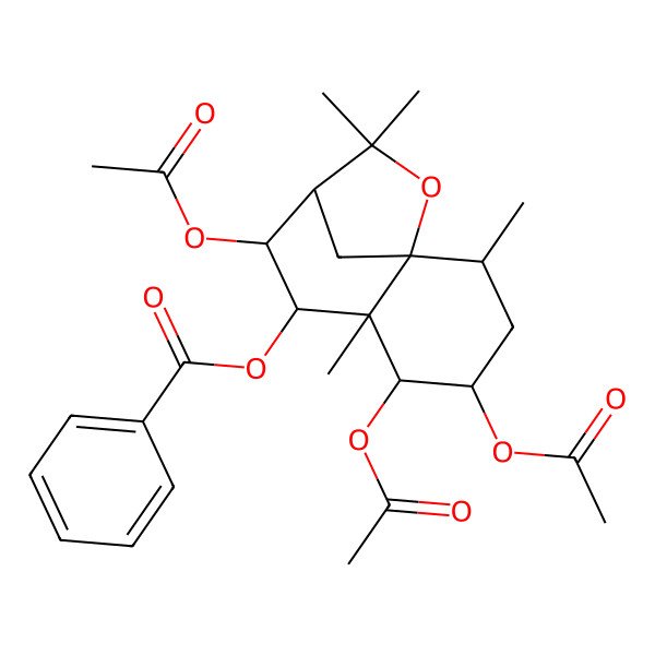 2D Structure of (4,5,8-Triacetyloxy-2,6,10,10-tetramethyl-11-oxatricyclo[7.2.1.01,6]dodecan-7-yl) benzoate