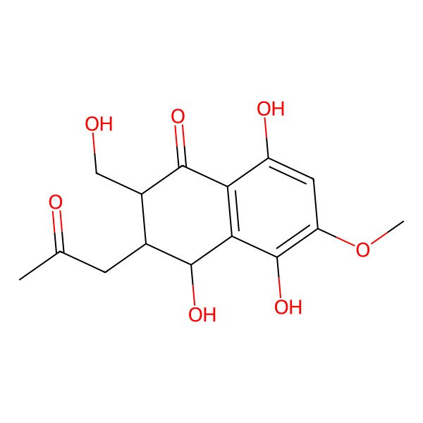 2D Structure of 4,5,8-trihydroxy-2-(hydroxymethyl)-6-methoxy-3-(2-oxopropyl)-3,4-dihydro-2H-naphthalen-1-one