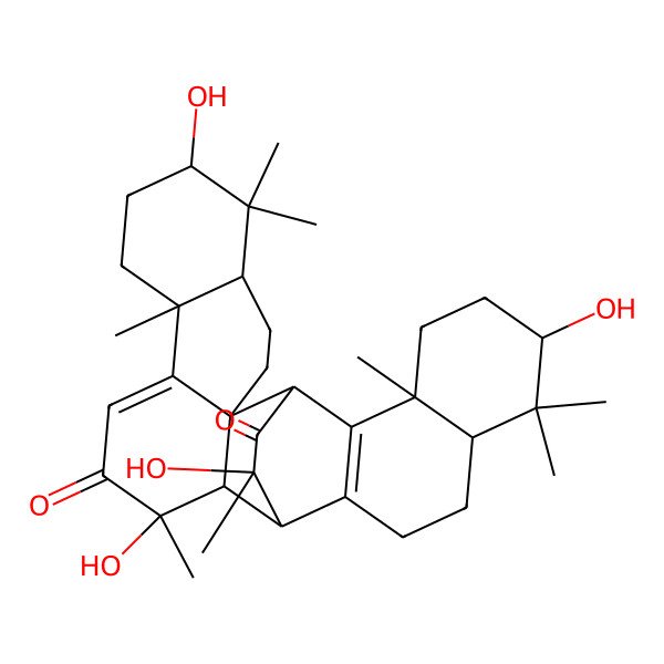 2D Structure of (1S,2R,5R,7R,10S,14R,15R,16R,20R,22S,25S,28R)-7,14,22,28-tetrahydroxy-6,6,10,14,21,21,25,28-octamethylheptacyclo[14.10.2.02,11.02,15.05,10.017,26.020,25]octacosa-11,17(26)-diene-13,27-dione