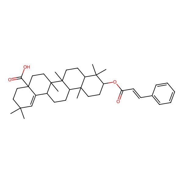2D Structure of (4aS,6aR,6aR,6bR,8aR,10S,12aR,14aS)-2,2,6a,6b,9,9,12a-heptamethyl-10-[(E)-3-phenylprop-2-enoyl]oxy-3,4,5,6,6a,7,8,8a,10,11,12,13,14,14a-tetradecahydropicene-4a-carboxylic acid