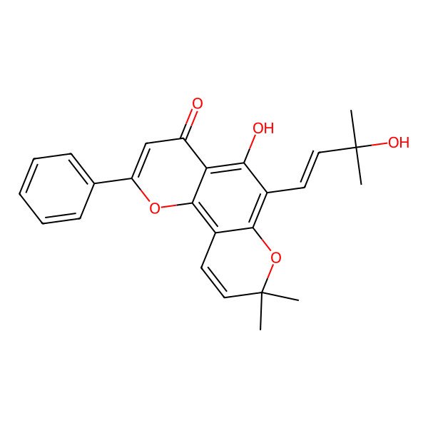 2D Structure of 5-Hydroxy-6-(3-hydroxy-3-methyl-1-butenyl)-8,8-dimethyl-2-phenyl-4h,8h-benzo[1,2-b:3,4-b']dipy ran-4-one