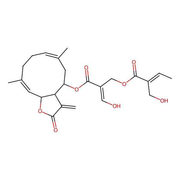 2D Structure of [(E)-2-[[(3aR,4R,6E,10E,11aR)-6,10-dimethyl-3-methylidene-2-oxo-3a,4,5,8,9,11a-hexahydrocyclodeca[b]furan-4-yl]oxycarbonyl]-3-hydroxyprop-2-enyl] (Z)-2-(hydroxymethyl)but-2-enoate
