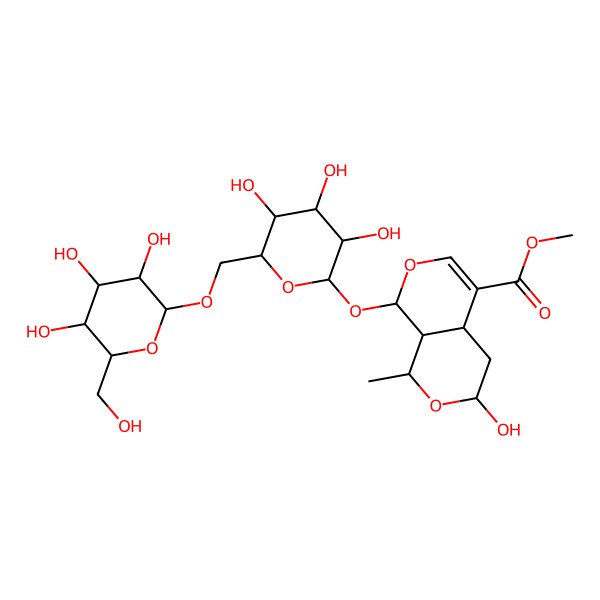 2D Structure of Methyl 3-hydroxy-1-methyl-8-[3,4,5-trihydroxy-6-[[3,4,5-trihydroxy-6-(hydroxymethyl)oxan-2-yl]oxymethyl]oxan-2-yl]oxy-1,3,4,4a,8,8a-hexahydropyrano[3,4-c]pyran-5-carboxylate